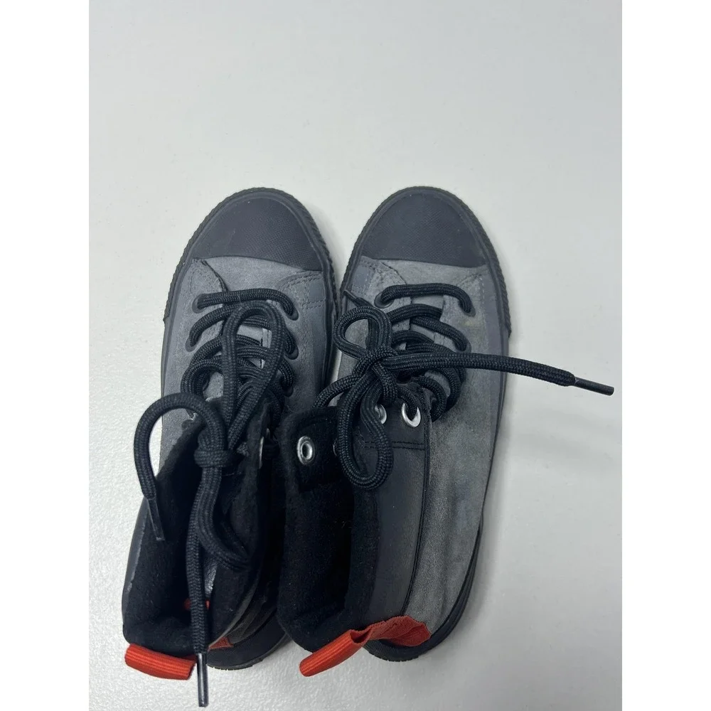 Converse All Star Shoes Kids Size 3 Gray‎ Black Leather High Top Lined Sneakers